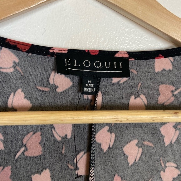 Eloquii Wrap Floral Midi Dress Size 14 Long Sleeve Soft Knit Puff Sleeve - Picture 8 of 9